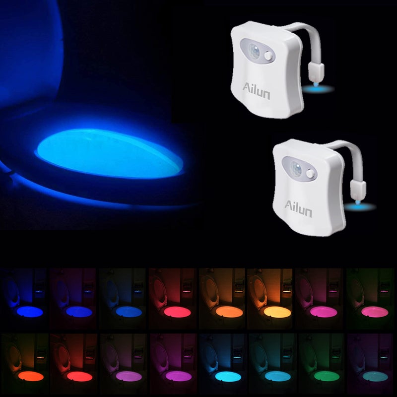 Ailun Toilet Night Light Motion Activated LED Light 16 Colors Changing Toilet Bowl Illuminate Nightlight for Bathroom Battery Not Included Perfect Decorating Combination with Faucet Light [2 Pack] - Image 1